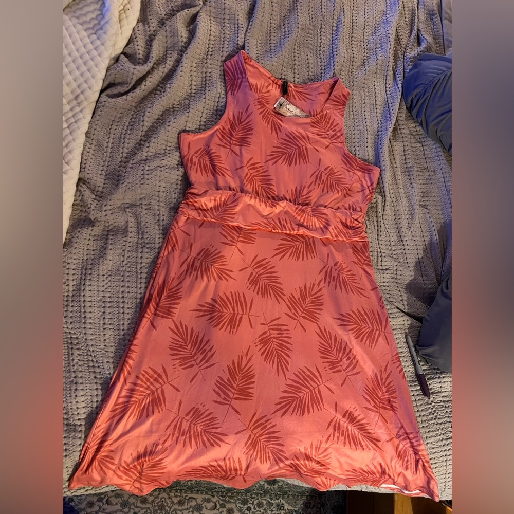 North River Pink Leaf Pattern Sleeveless Dress